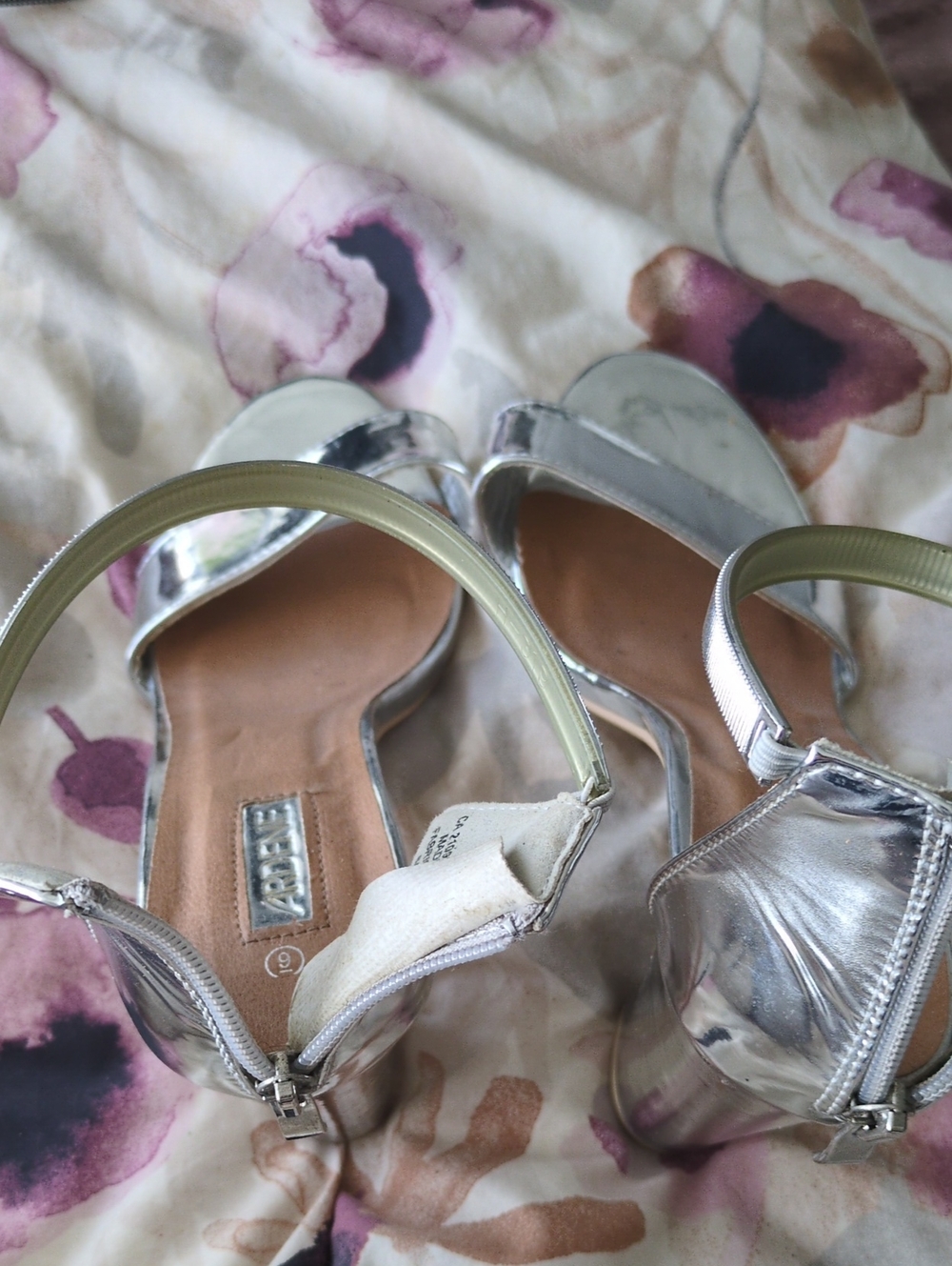 Ardene Metallic Silver Block Heel Sandals with Ankle Strap